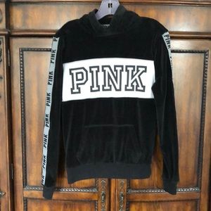 VS Pink Black Cowl Neck Velvet Sweatshirt Size XS